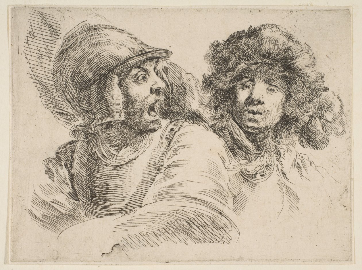 Redd soldat og en mann i en pelshatt, ca. 1652. av Stefano della Bella