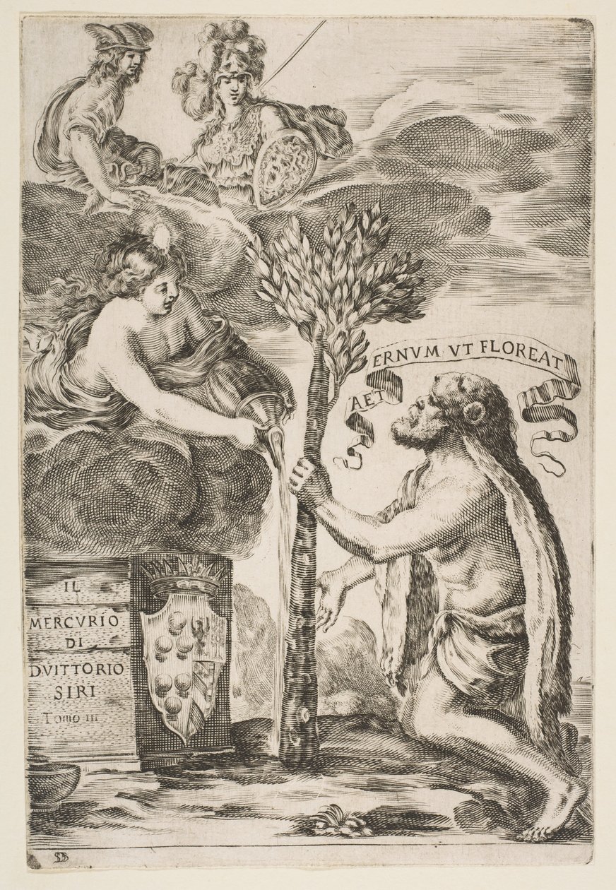 Frontispice for Il Mercurio, III: Hercules Planting His Club, 1652. av Stefano della Bella