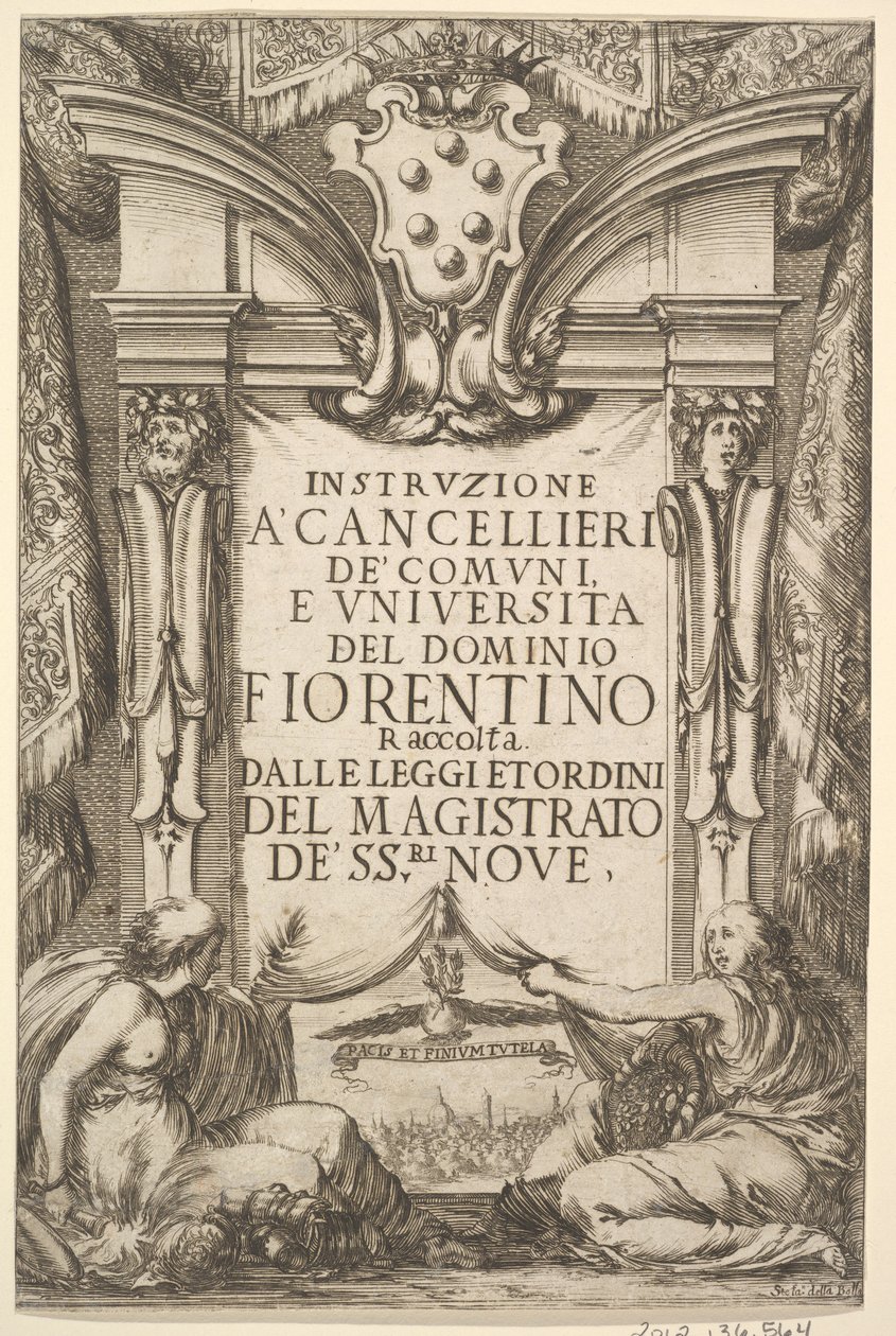 Frontispice for Instructions for Chancellors Instruzione a Cancellieri: Medici-frakk ..., 1635. av Stefano della Bella