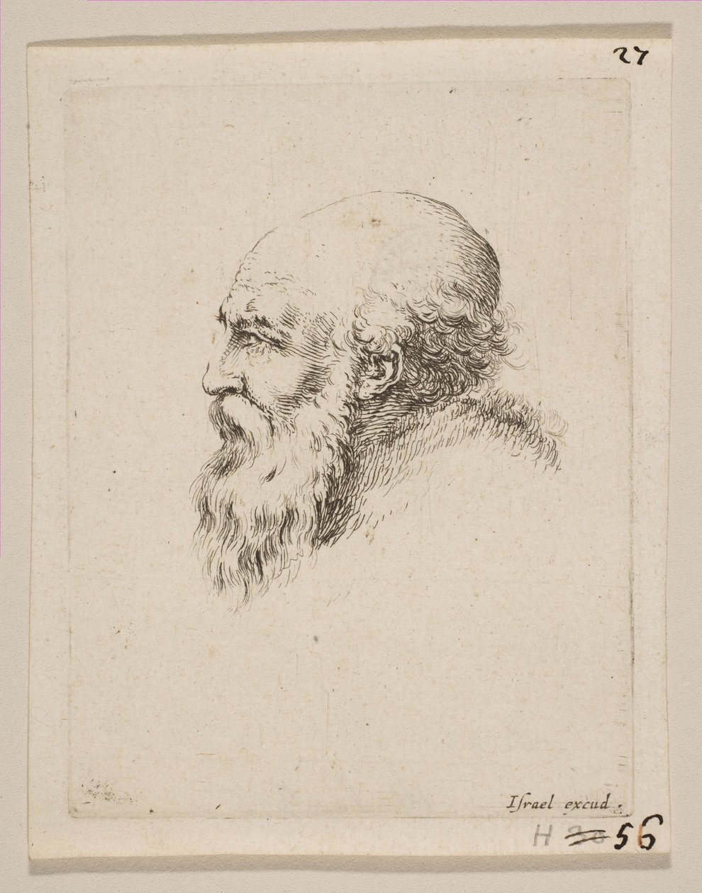 Head of a Bald and Bearded Old Man in Profile, fra Diverse hoder og figurer Diverses ..., 1650. av Stefano della Bella
