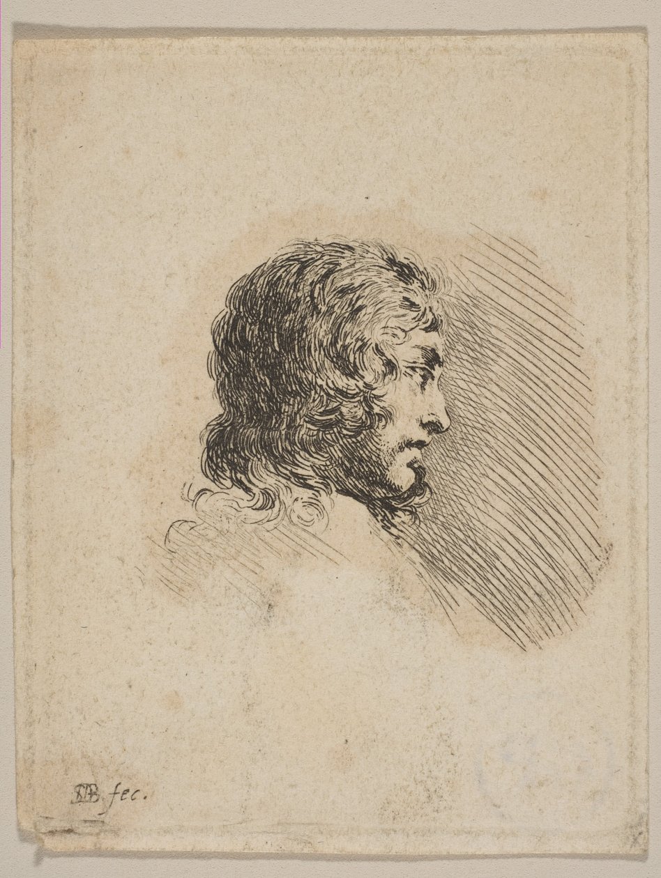 Leder av en ung mann i profil, fra Diverse portretter Recueil de Diverses Piéces S..., ca. 1647. av Stefano della Bella