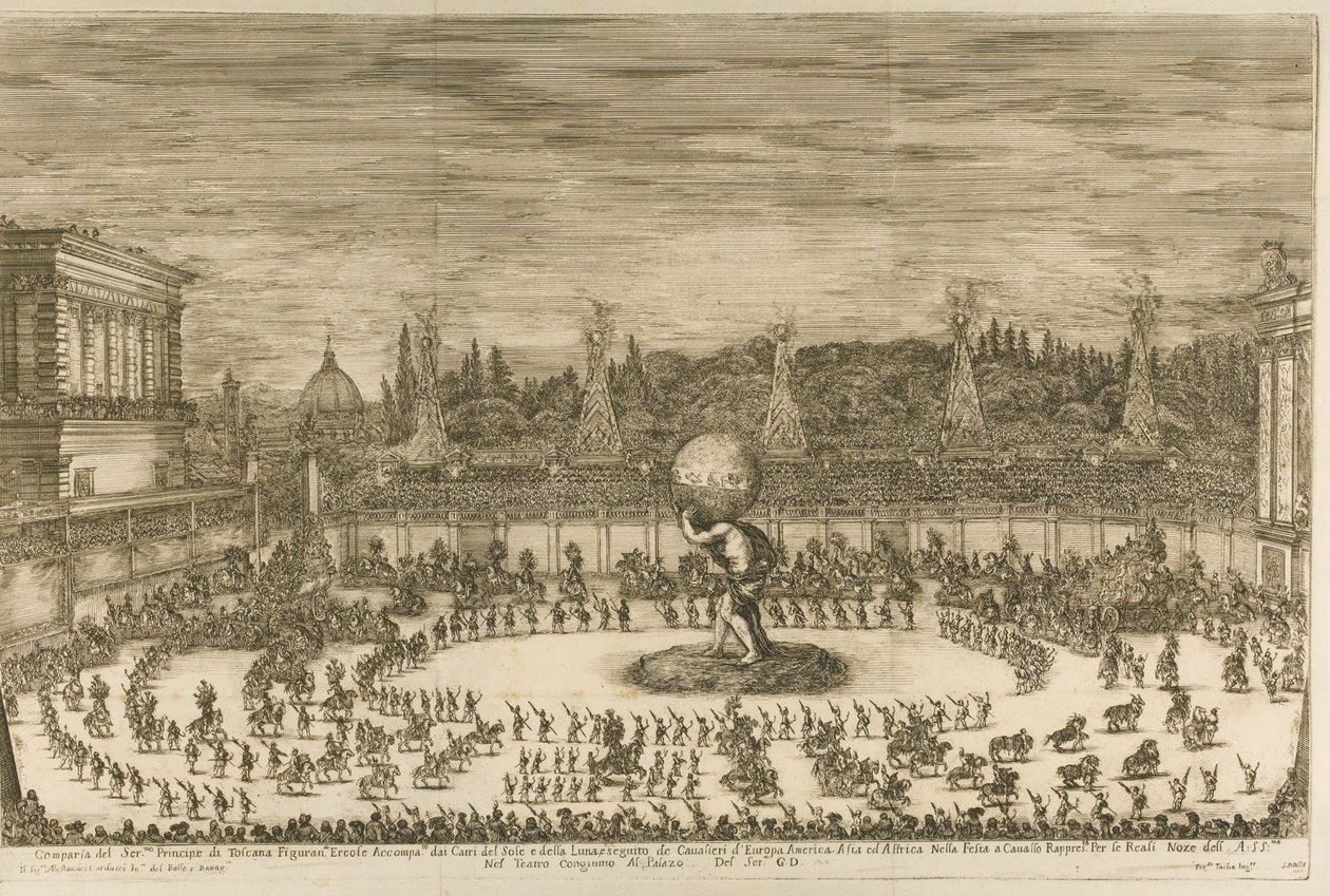 Den feirende verden, ballett på hesteryggen i anledning bryllupet til Cosimo de Medici med M av Stefano della Bella