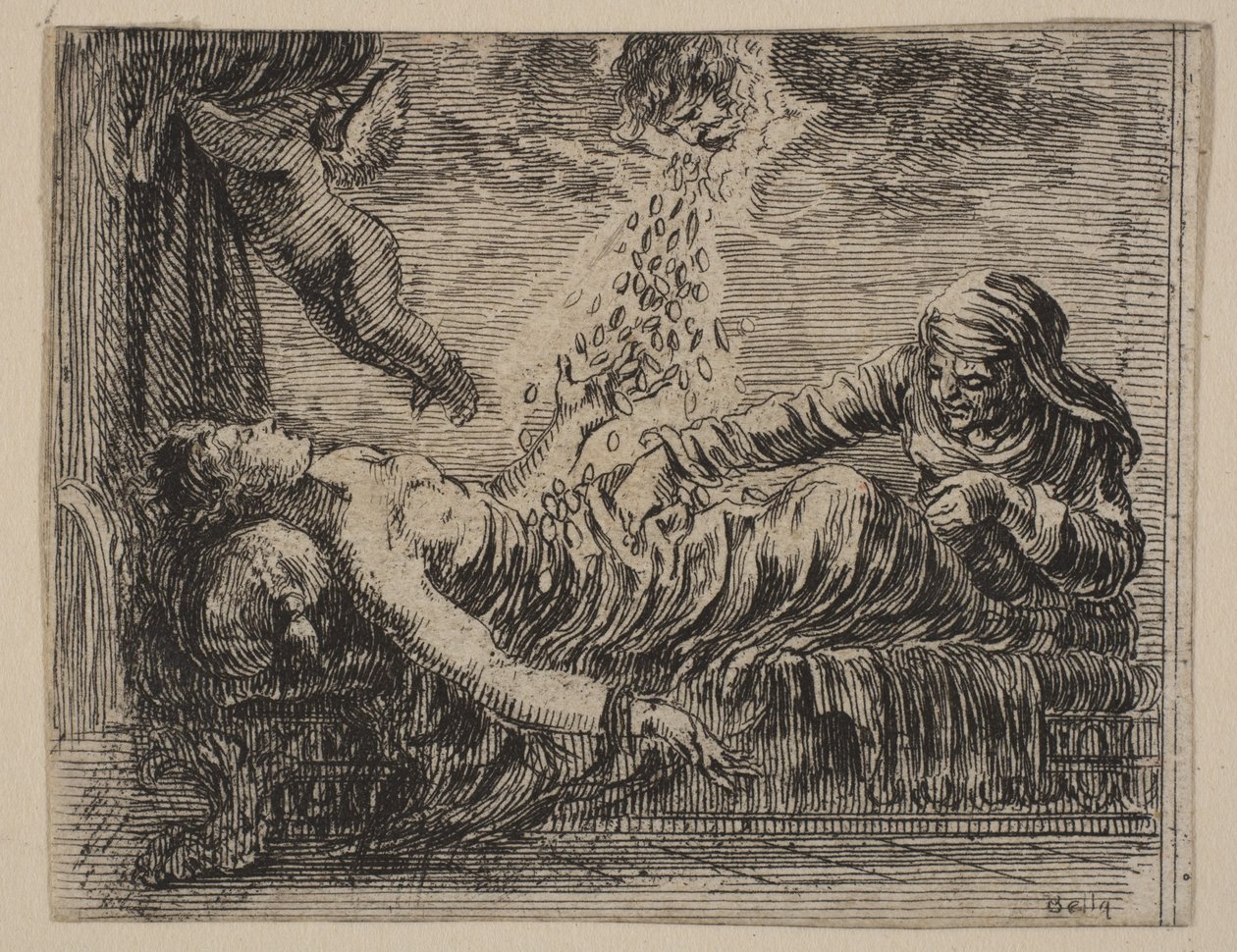 Jupiter og Danäe, fra Game of Mythology Jeu de la Mythologie, 1644. av Stefano della Bella