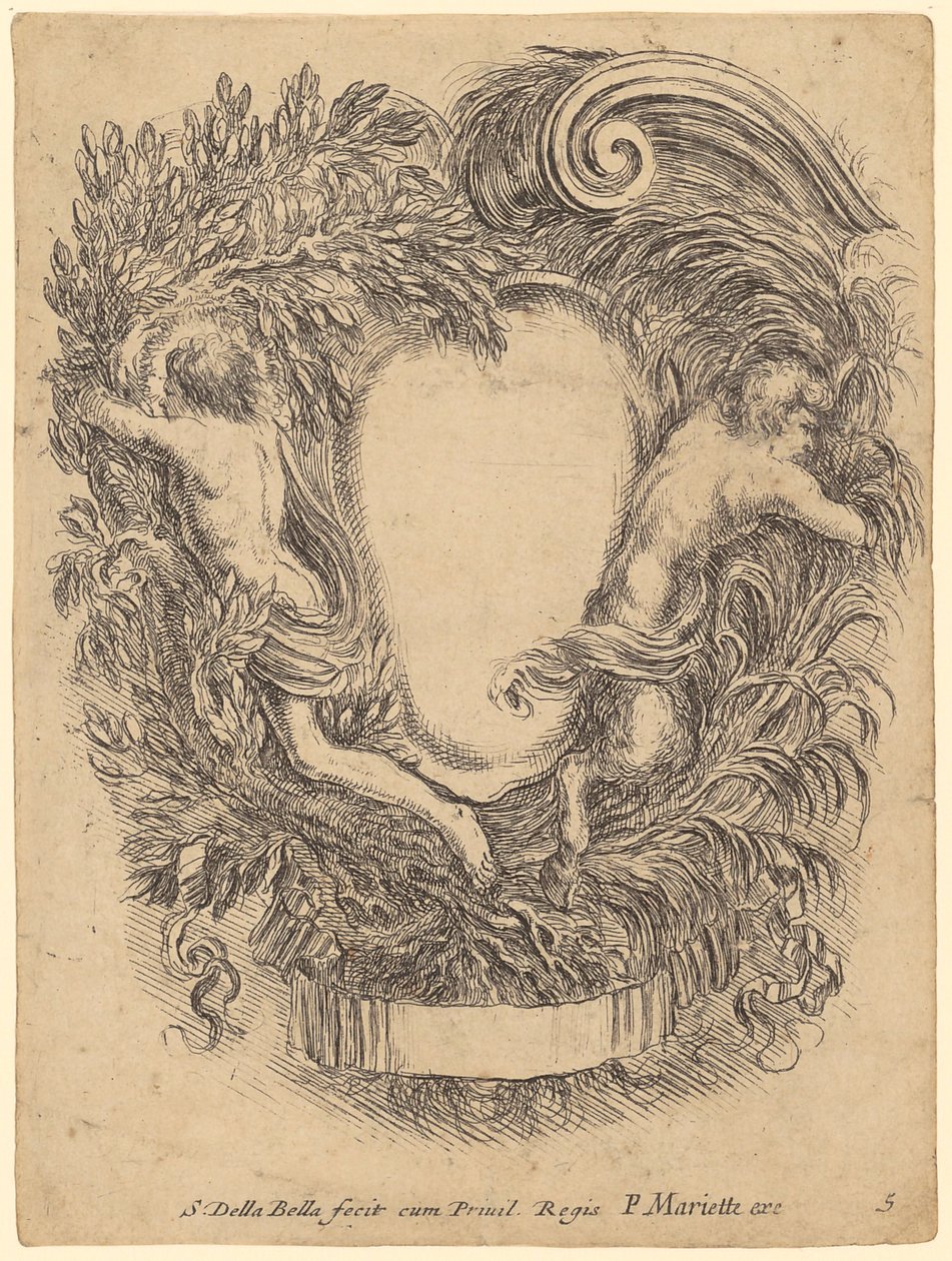 Kartusj med en mann og en satyr av Stefano della Bella