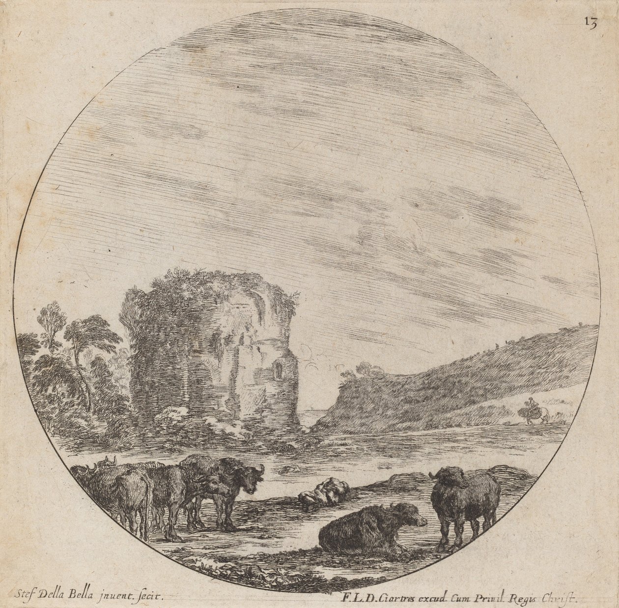 Landskap med antikke ruiner, 1646. av Stefano della Bella
