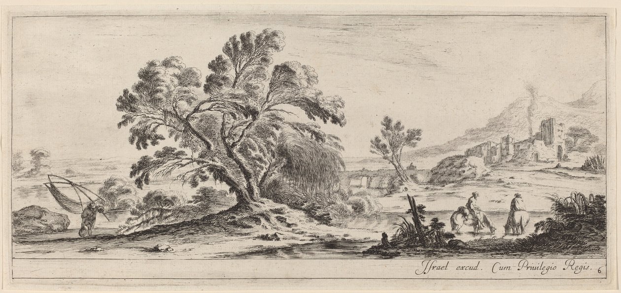 Landskap med fisker som bærer garnet sitt, i eller før 1647. av Stefano della Bella