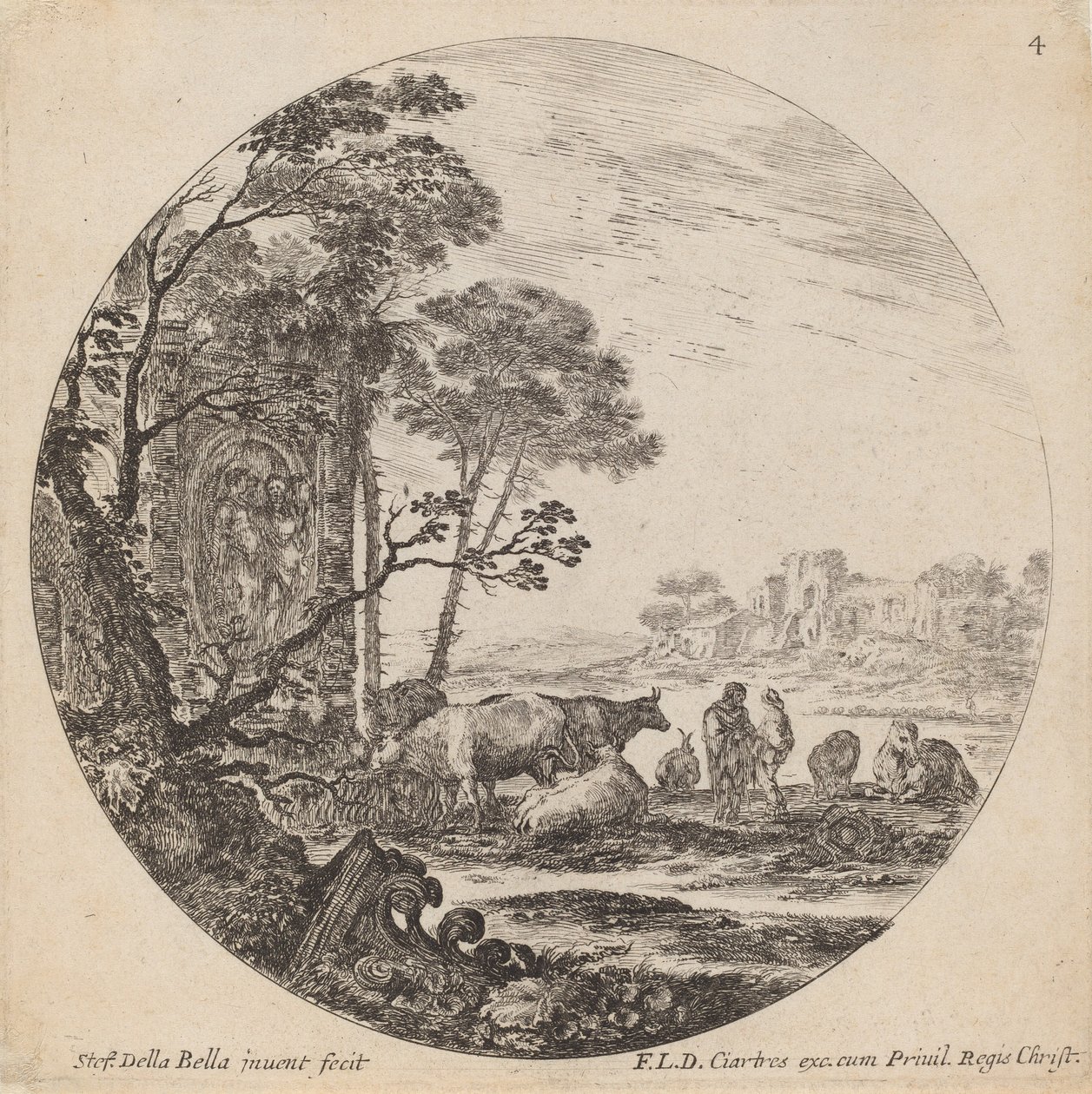 Landskap med romerske ruiner, 1646. av Stefano della Bella