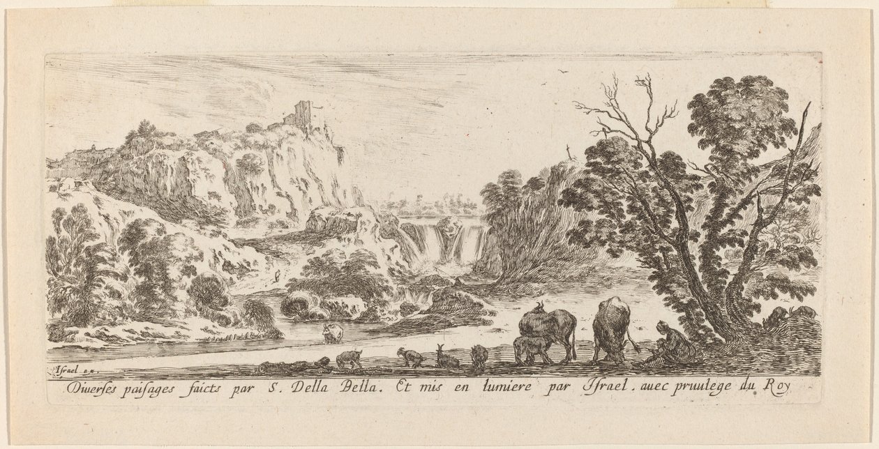 Landskap med foss, 1641. av Stefano della Bella