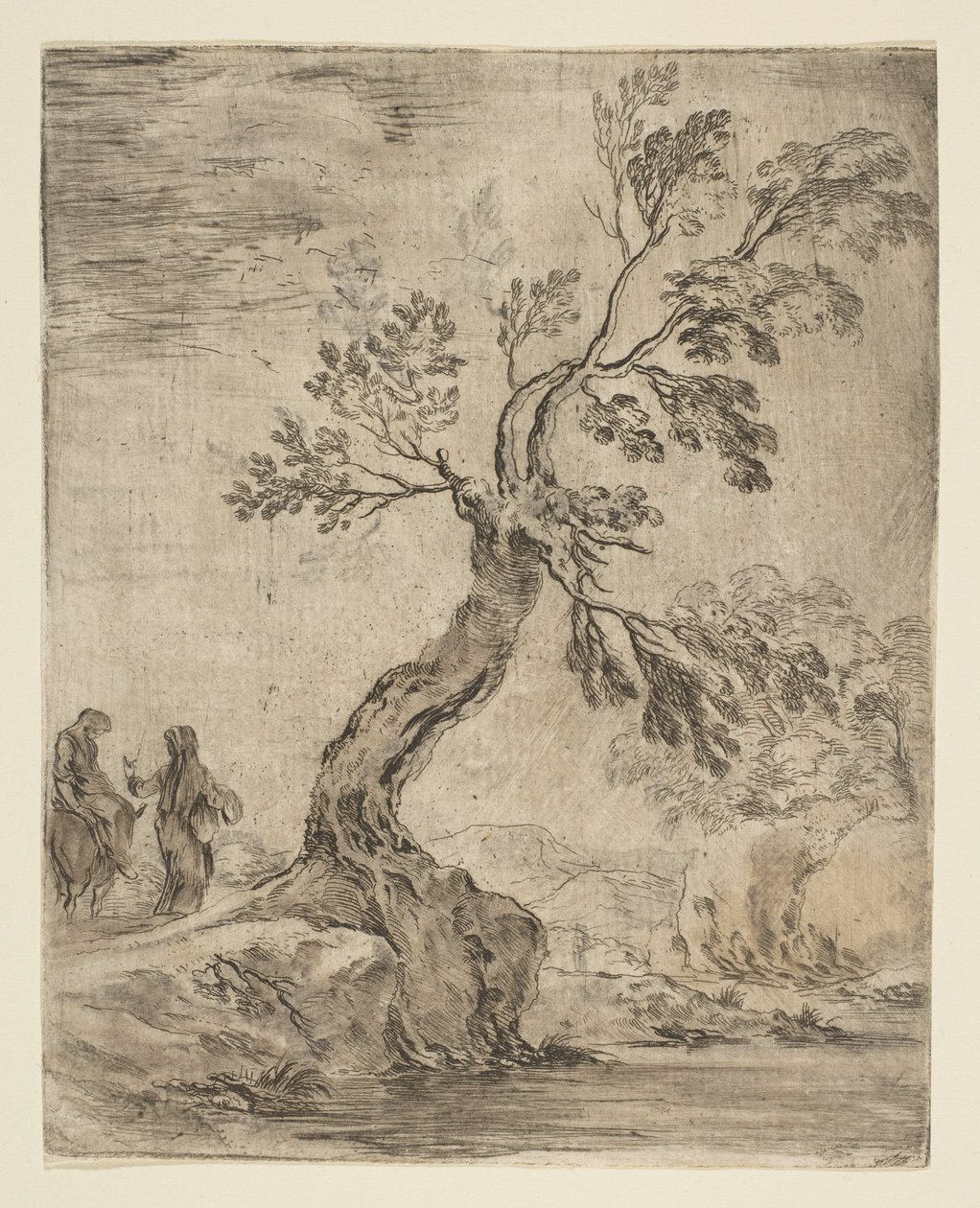 Landskap med to kvinner, den ene montert på et esel, ca. 1660. av Stefano della Bella