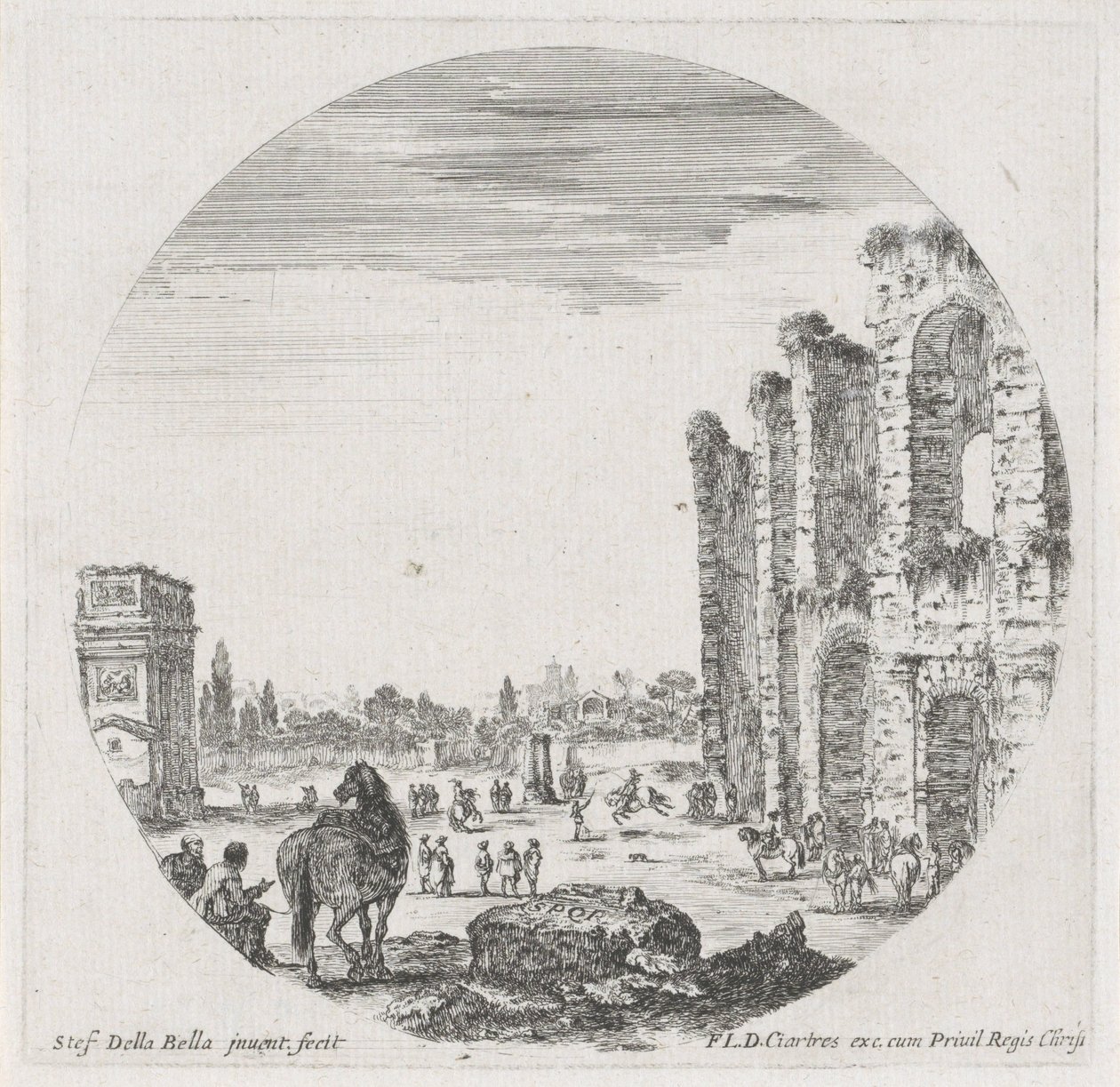 Landskap med Colosseum og Konstantinbuen Landskap og ruiner i Roma (serietittel) Paysages et ruines de Rome (serietittel) av Stefano della Bella