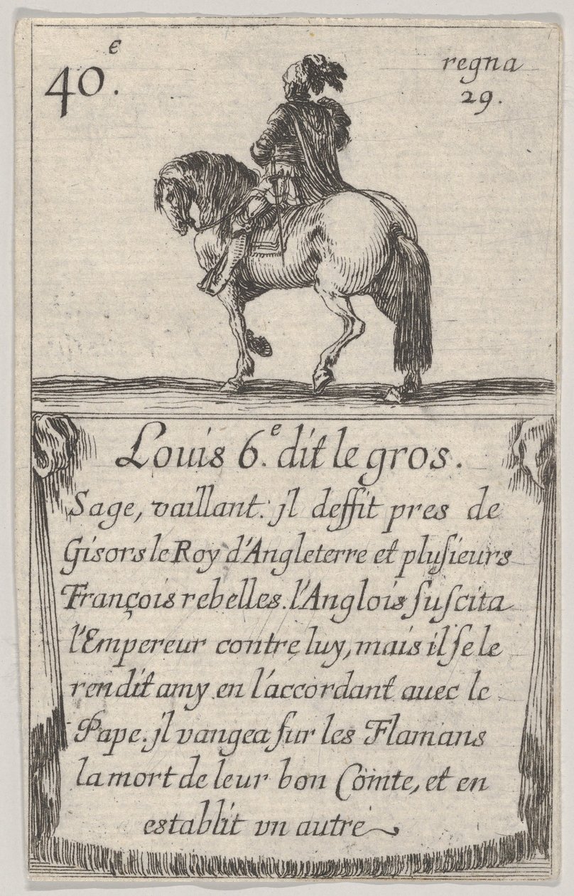 Louis 6.-e dit le gros Sage, vaillant..., fra Game of the Kings of France Jeu des Ro..., 1644. av Stefano della Bella