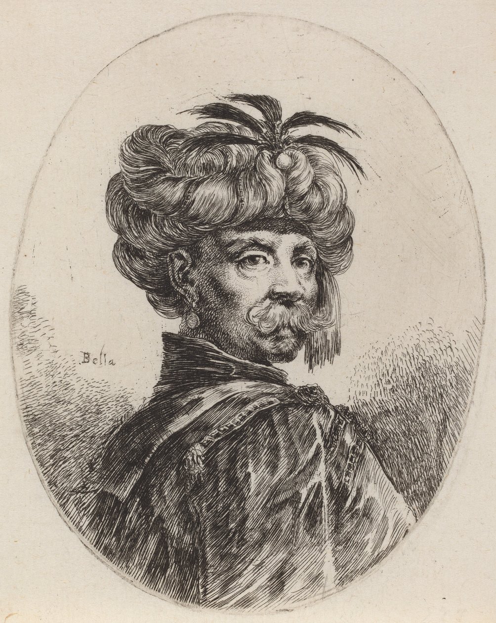 Fortøy i en turban trimmet med fem fjær, 16491650. av Stefano della Bella