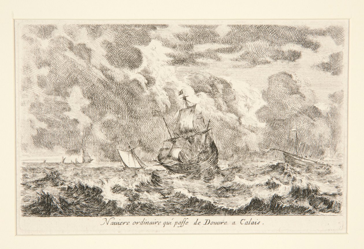 Et vanlig skip som reiser mellom Douvre og Calais, fra serien Vues de ports de mar (Views of Seaports) av Stefano della Bella