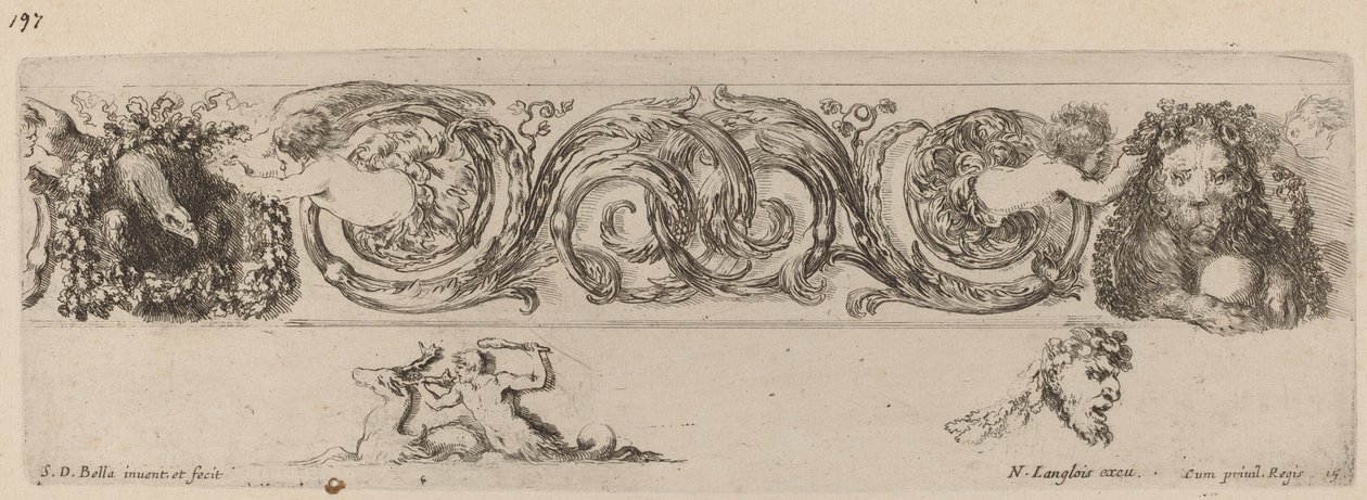 Ornamental Frise with Eagle and Lion Engarlanded by Children, sannsynligvis 1648. av Stefano della Bella
