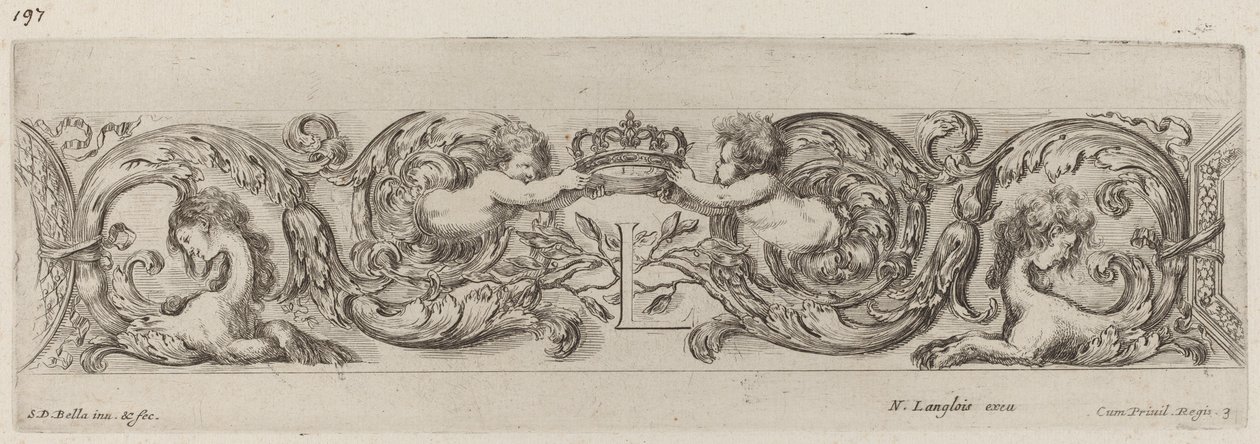 Ornamental frise med bokstaven L Louis XIV, sannsynligvis 1648. av Stefano della Bella