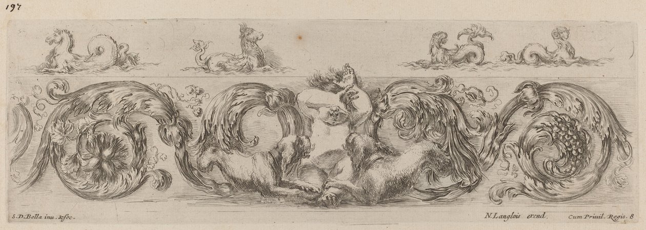 Prydfrise med marine skapninger, sannsynligvis 1648. av Stefano della Bella
