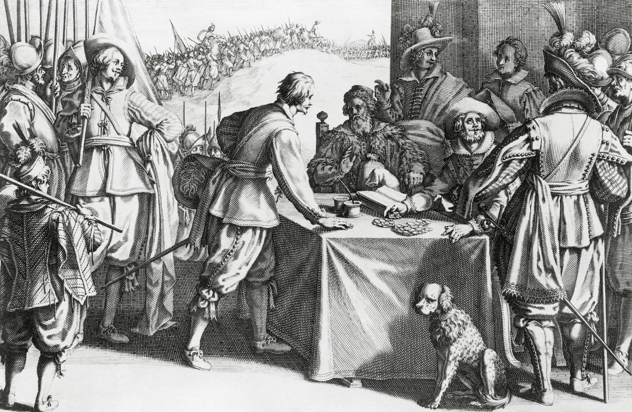 Betalende leiesoldater, gravering av Stefano della Bella (1610-1664) av Stefano della Bella