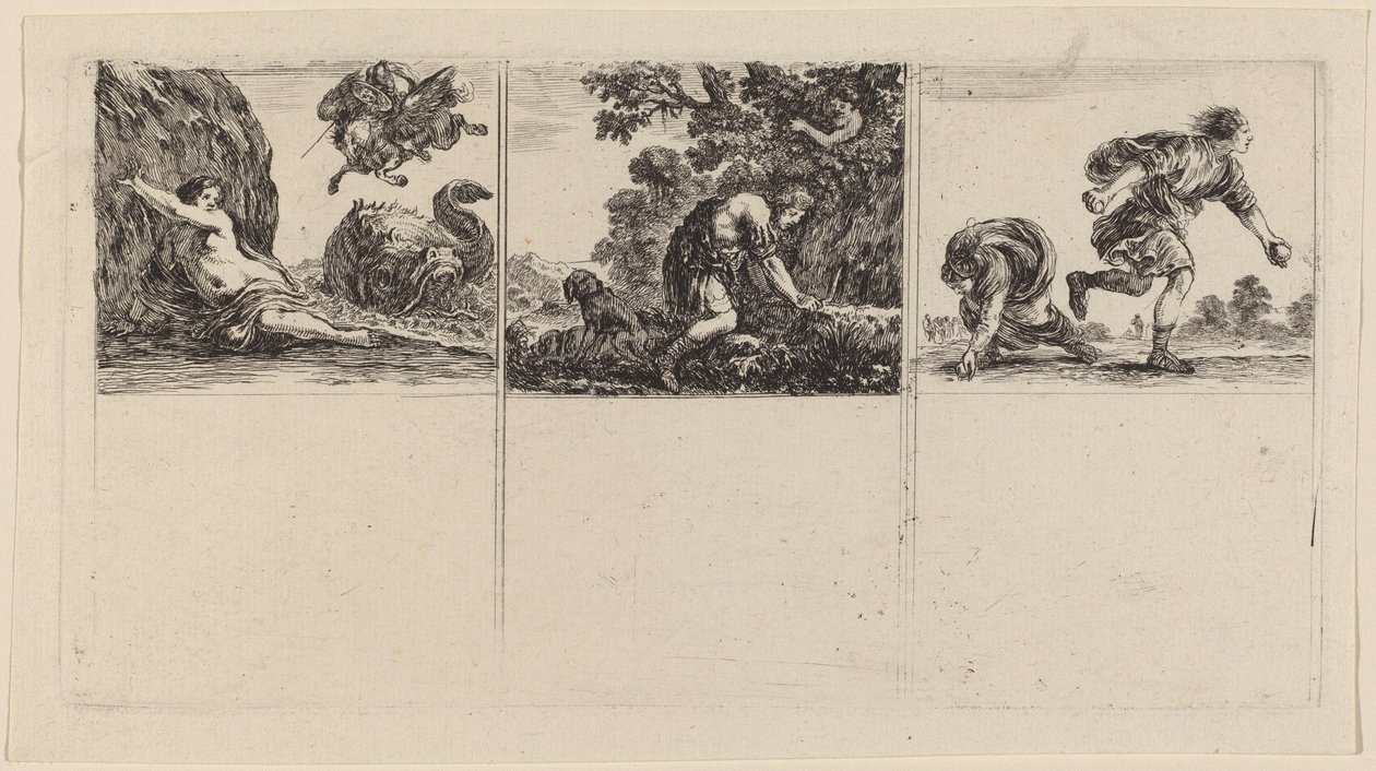 Perseus og Andromeda, Cephalus og Procris, Hippomene og Atalantus, 1644. av Stefano della Bella