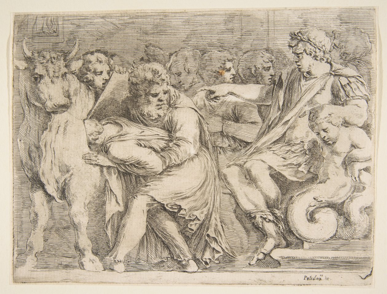 Phalaris har Perillus kastet inn i bronseoksen, 1600-tallet. av Stefano della Bella