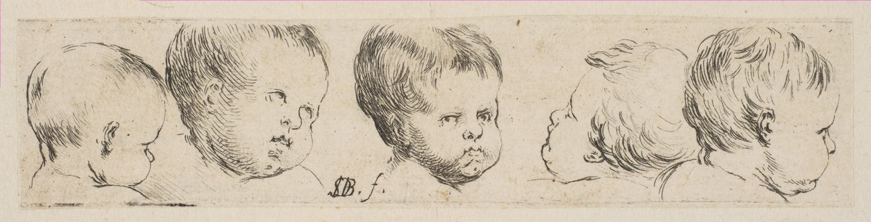 Plate 10: Five Heads of Children, fra 