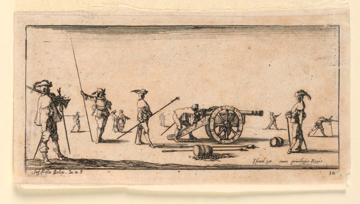 Plate 10, fra "Designs for Some Troop Conduct, Cannons, and Attacks on Towns" av Stefano della Bella
