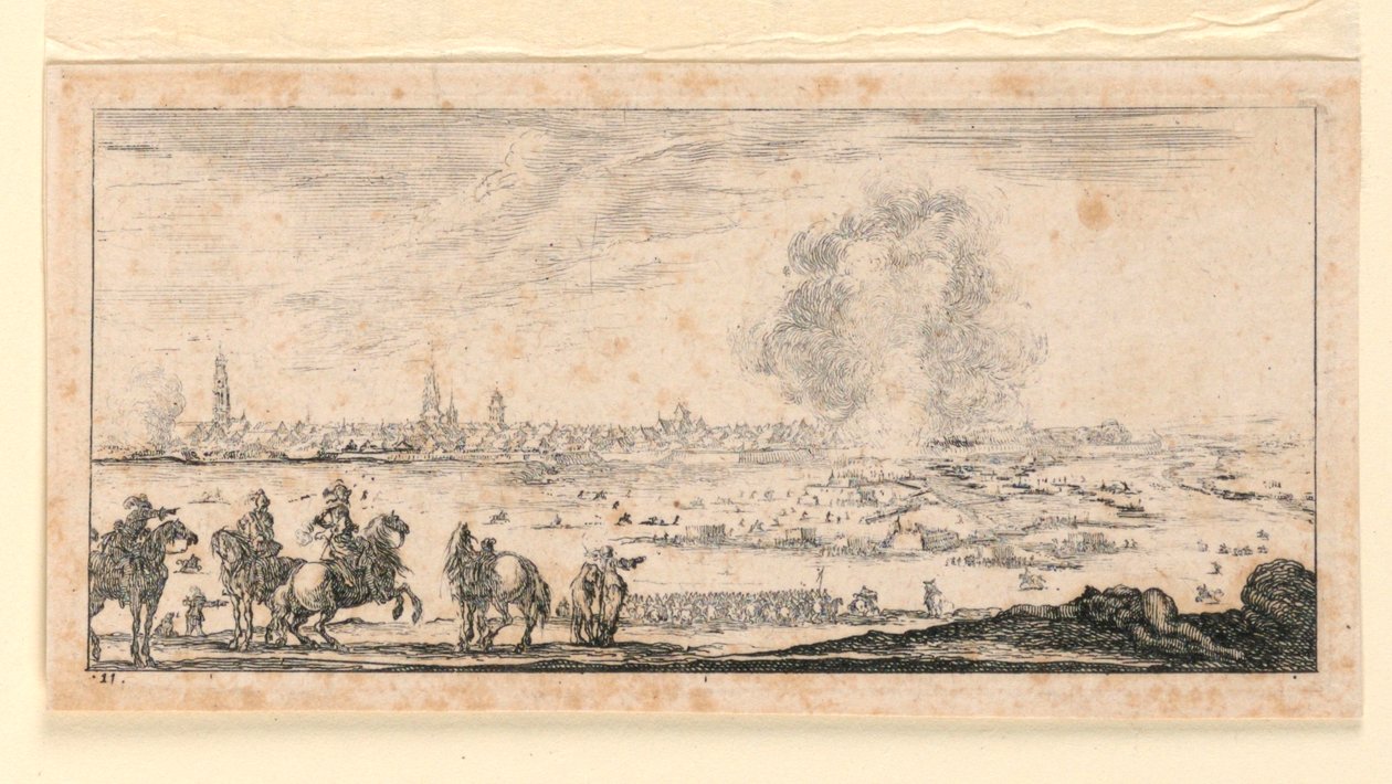 Plate 11, fra "Designs for Some Troop Conduct, Cannons, and Attacks on Towns" av Stefano della Bella
