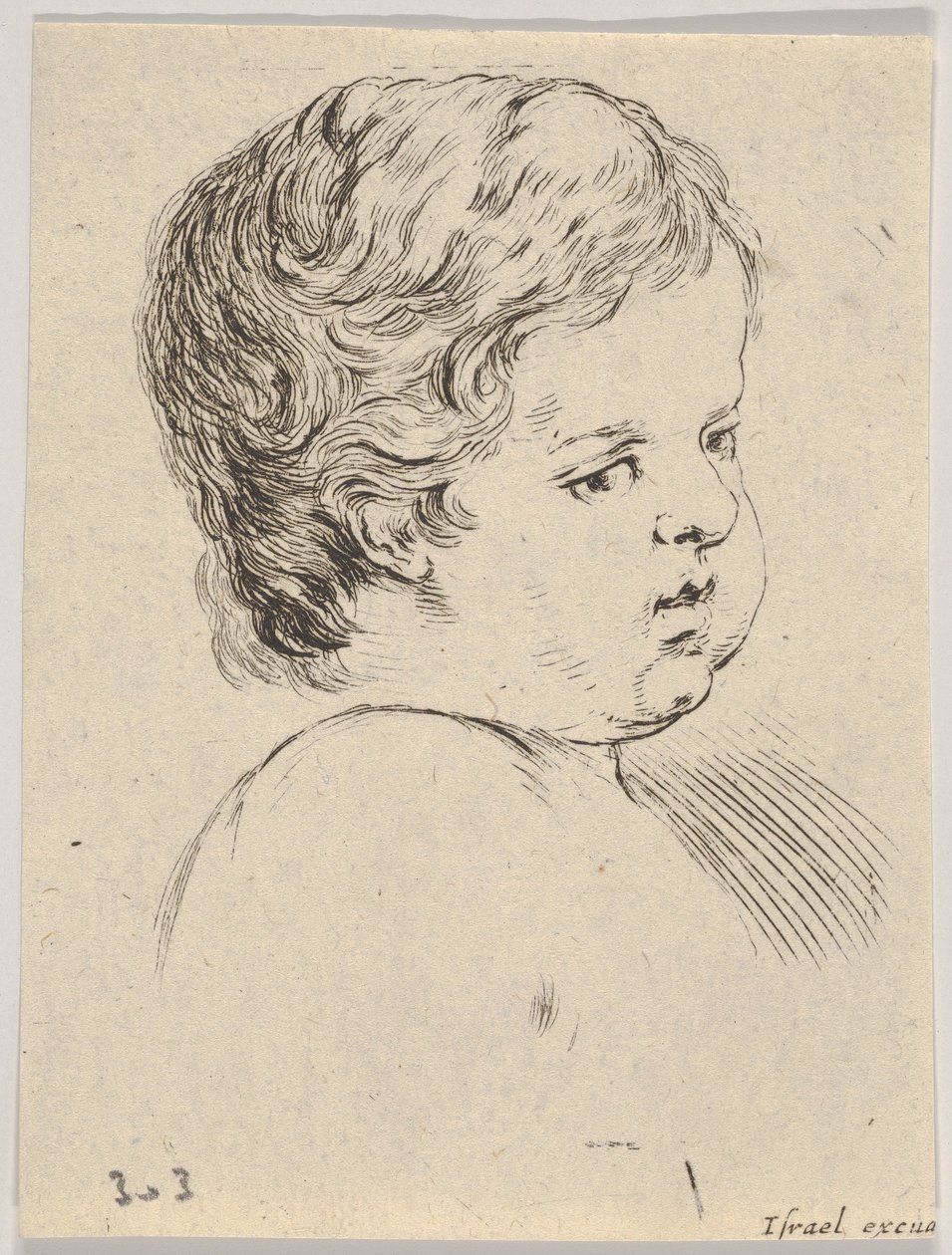 Plate 12: hodet til et barn, fra Boken for å lære å tegne Livre pour apprendre ..., ca. 1649. av Stefano della Bella