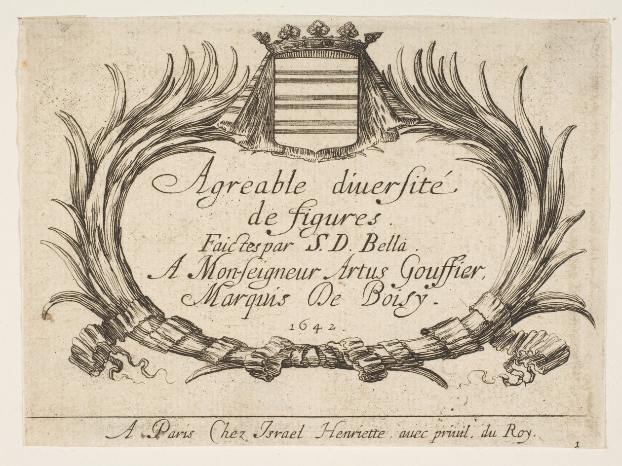 Plate 1: To håndflater og et våpenskjold rammer inn tittelen og dedikasjonen, tittelside for 
