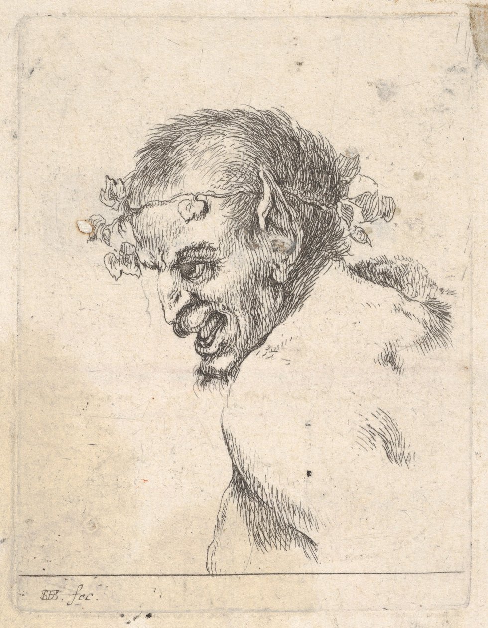 Plate 29: byste av en lattermild satyr, vendt mot venstre i profil, fra 
