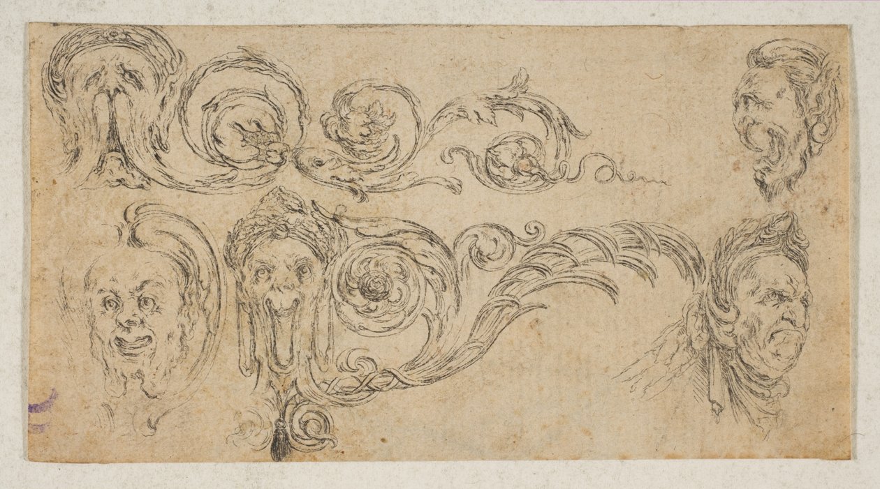 Plate 4: fem groteske hoder, fra 