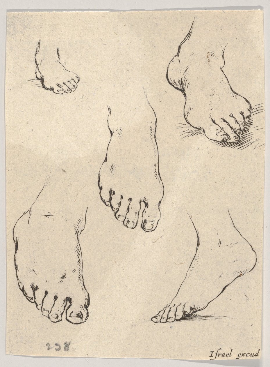 Plate 7: Fem fot, fra Boken for å lære å tegne Livre pour apprendre à dessi..., ca. 1649. av Stefano della Bella
