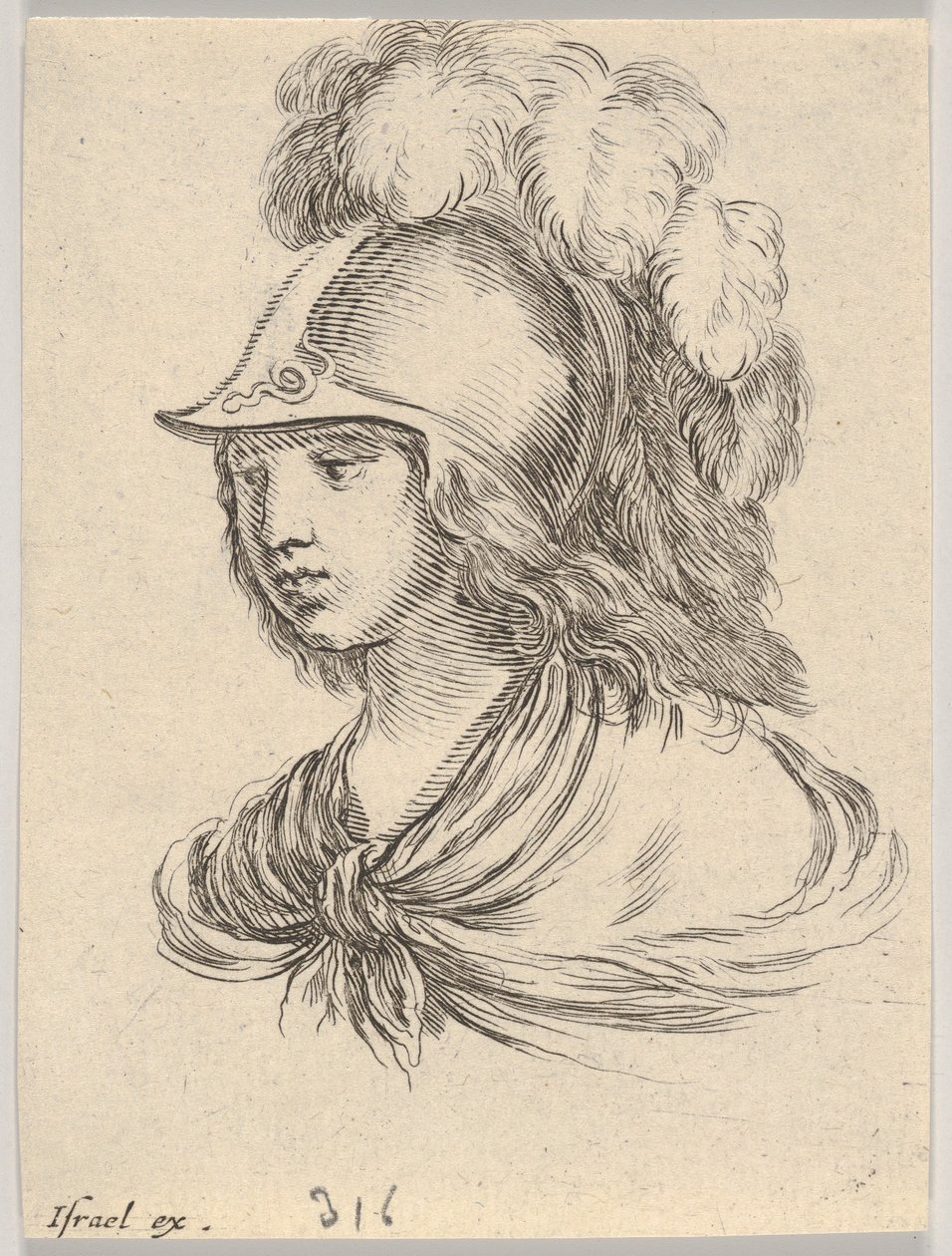 Plate 9: byste av Minerva, iført hjelm med fjær, ser mot venstre, fra ..., 1650. av Stefano della Bella