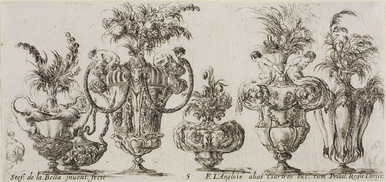 Tallerken fem fra Collection of Various Vases av Stefano della Bella