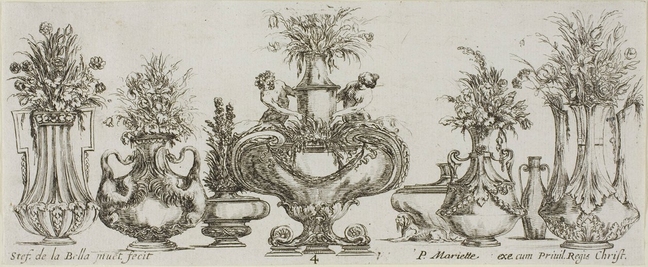 Tallerken fire fra Collection of Various Vases av Stefano della Bella