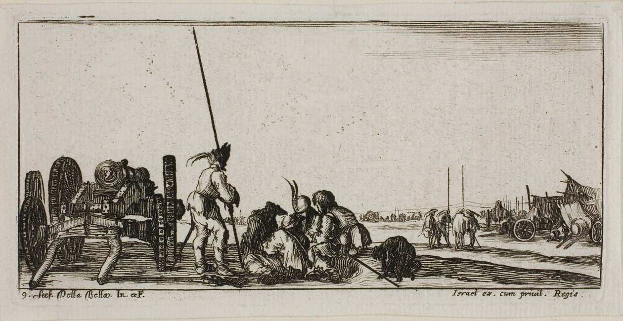 Plate ni fra tegninger av flere bevegelser av soldater av Stefano della Bella