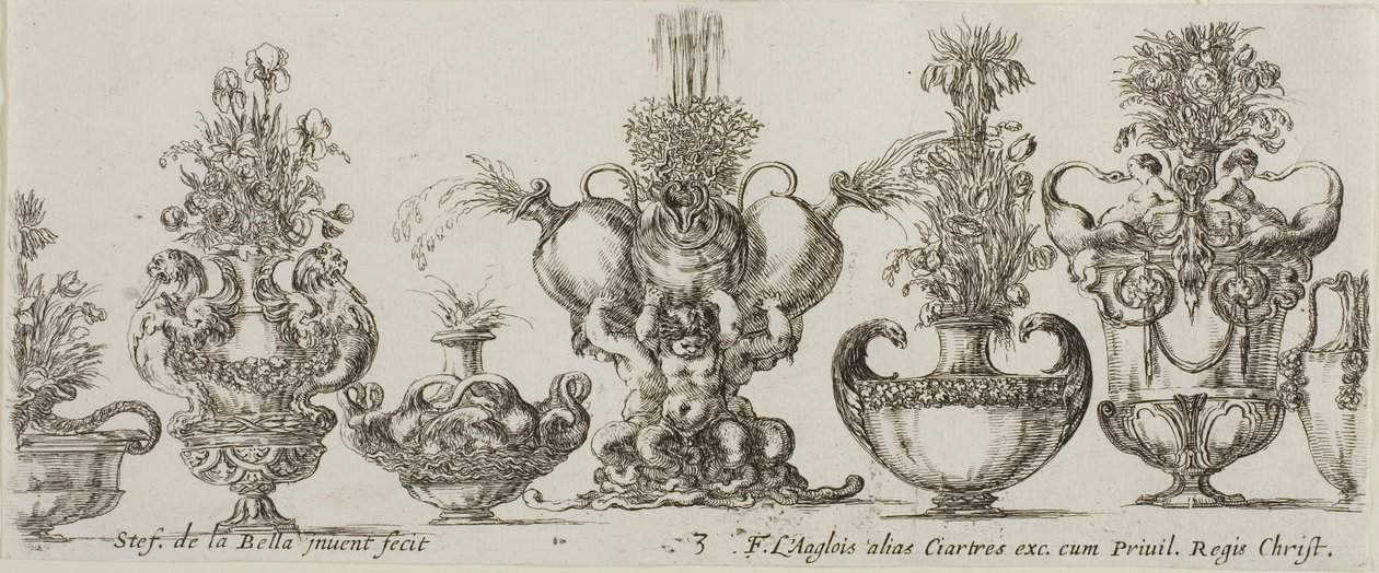 Tallerken tre fra Collection of Various Vases av Stefano della Bella