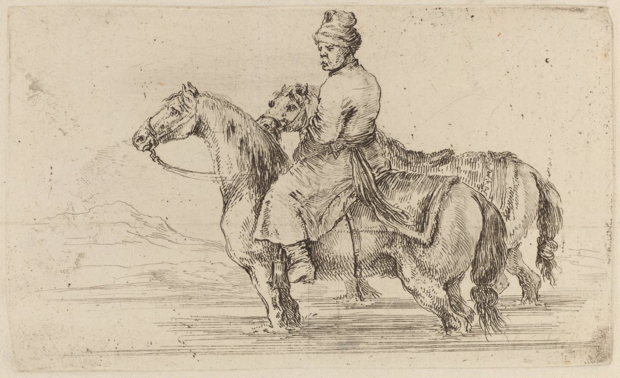 Polsk ledsager med to hester. av Stefano della Bella