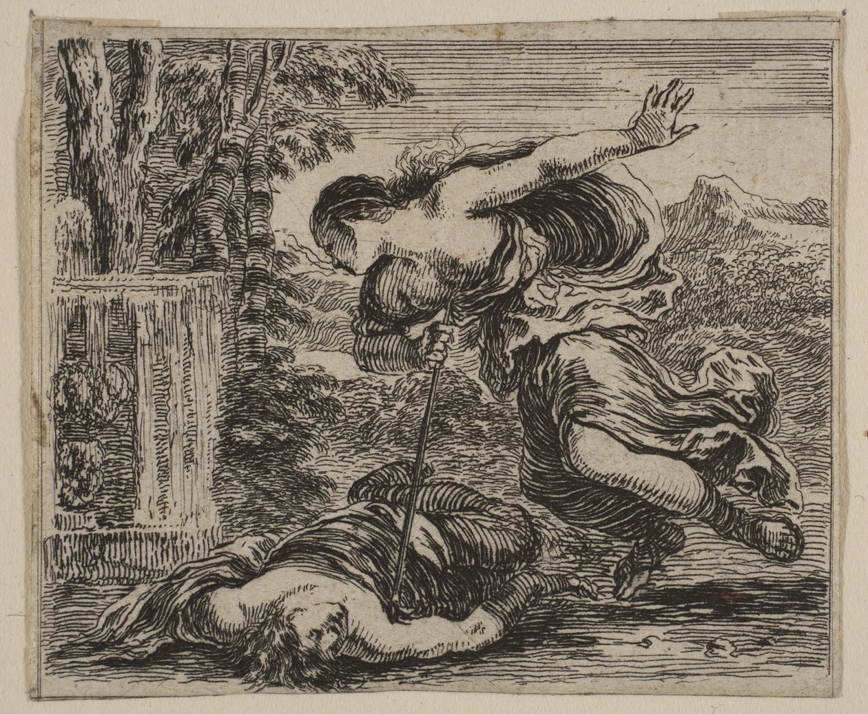 Pyramus og Thisbe, fra Game of Mythology Jeu de la Mythologie, 1644 av Stefano della Bella