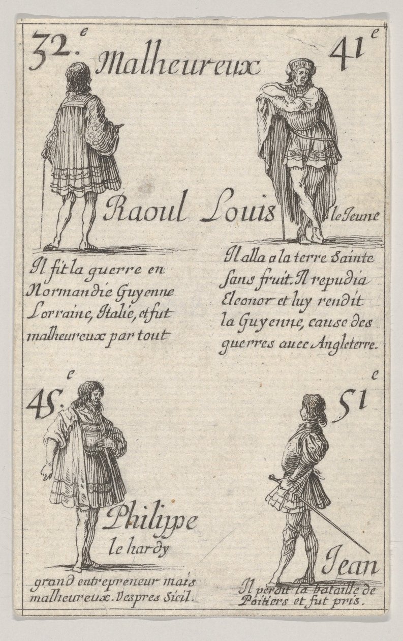 Raoul ... Louis den yngre ..., fra Game of the Kings of France Jeu des Rois de France, 1644. av Stefano della Bella
