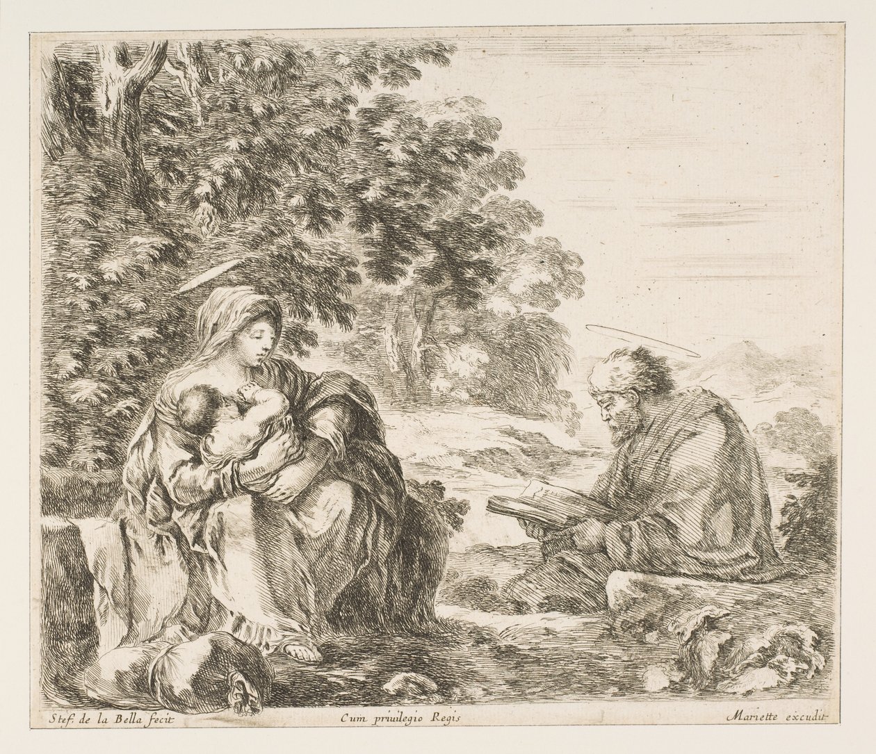 Hvil på flyturen til Egypt, ca. 1649. av Stefano della Bella