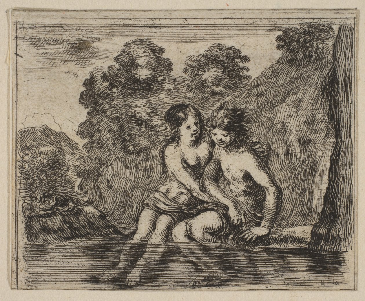 Salmacis and Hermaphrodite, fra Game of Mythology Jeu de la Mythologie, 1644. av Stefano della Bella