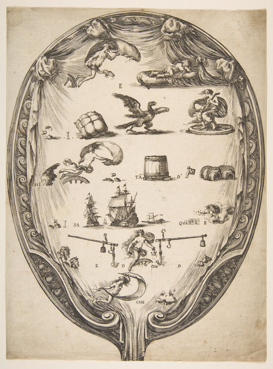 Skjerm med Rebus of Fortune, ca. 1639. av Stefano della Bella