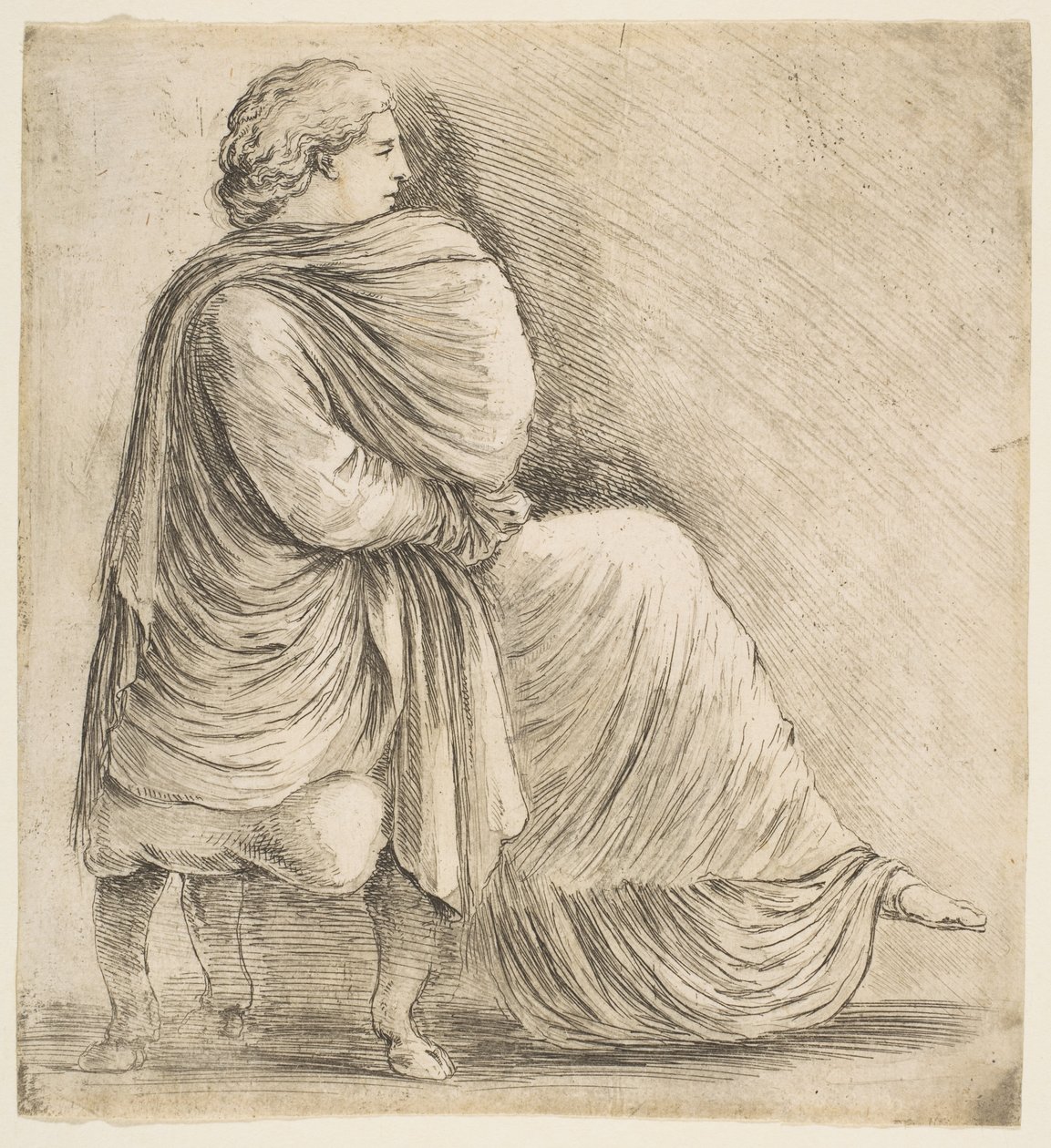 Sittende kvinne i profil etter antikke basrelieff, ca. 1660. av Stefano della Bella