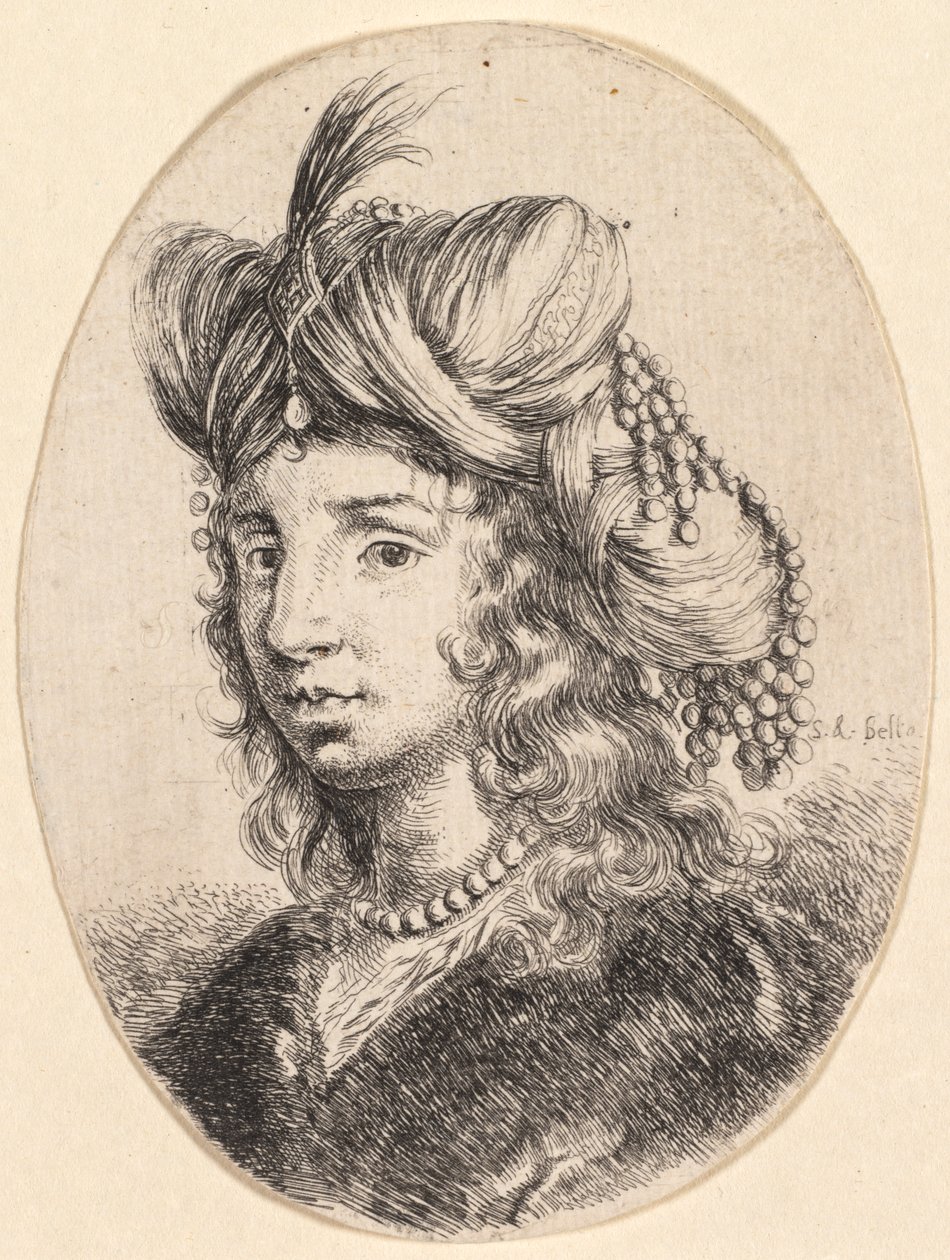 Flere hoder i persisk stil: Portrett, Sultana iført et perlekjede og en turban..., 1649 av Stefano della Bella