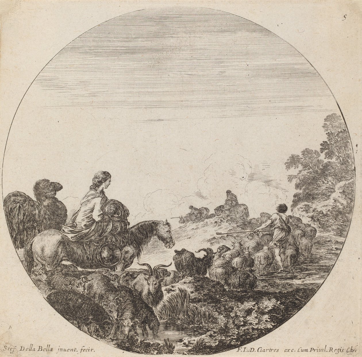 Hyrder og flokk med kvinne og kamel, 1646. av Stefano della Bella
