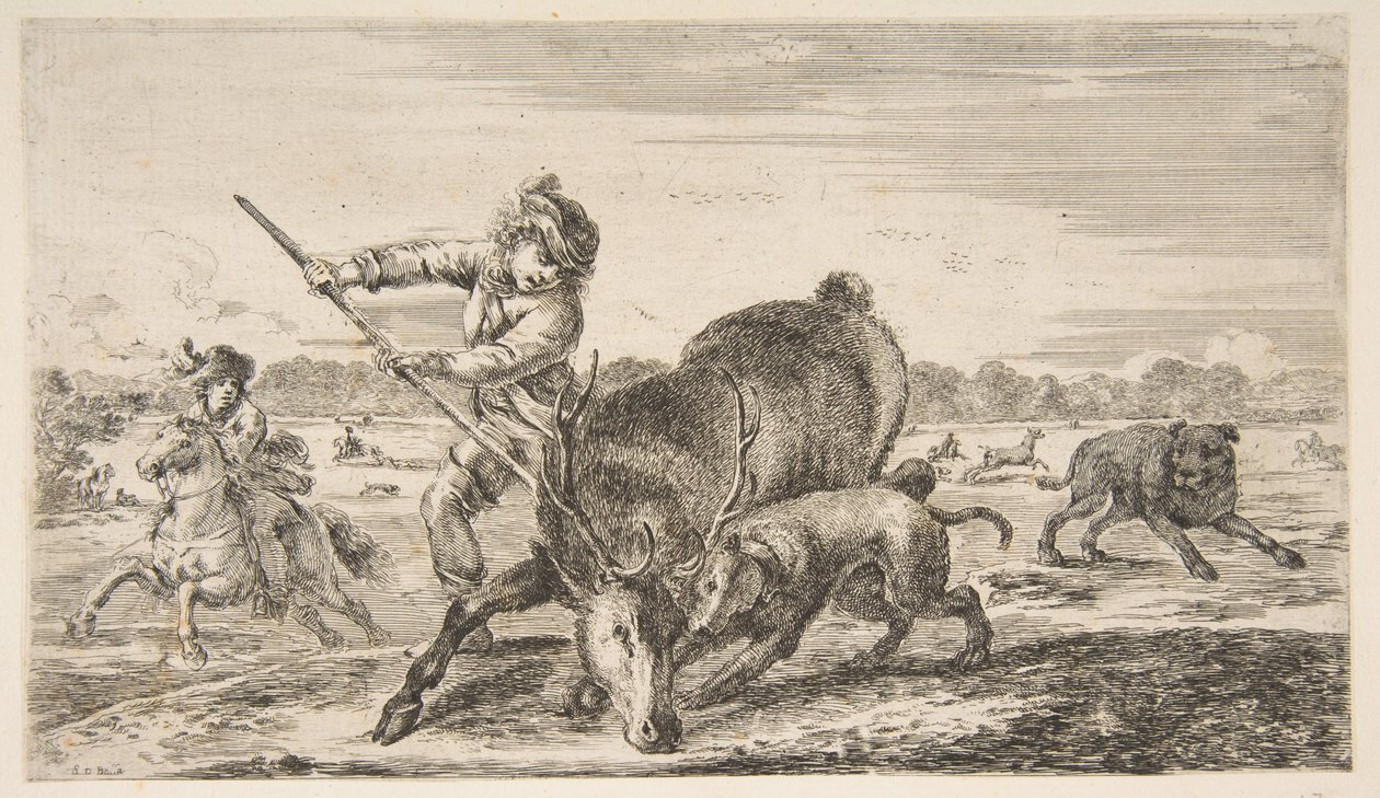 Stag at bay, fra Animal hunts Hunts for ulike dyr, ca. 1654. av Stefano della Bella