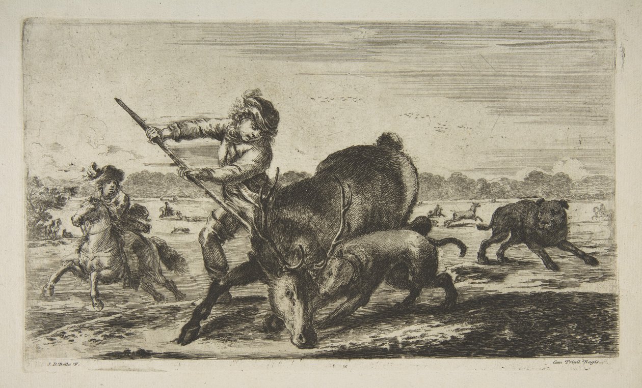 Stag at bay, fra Animal hunts Hunts for ulike dyr, ca. 1654. av Stefano della Bella