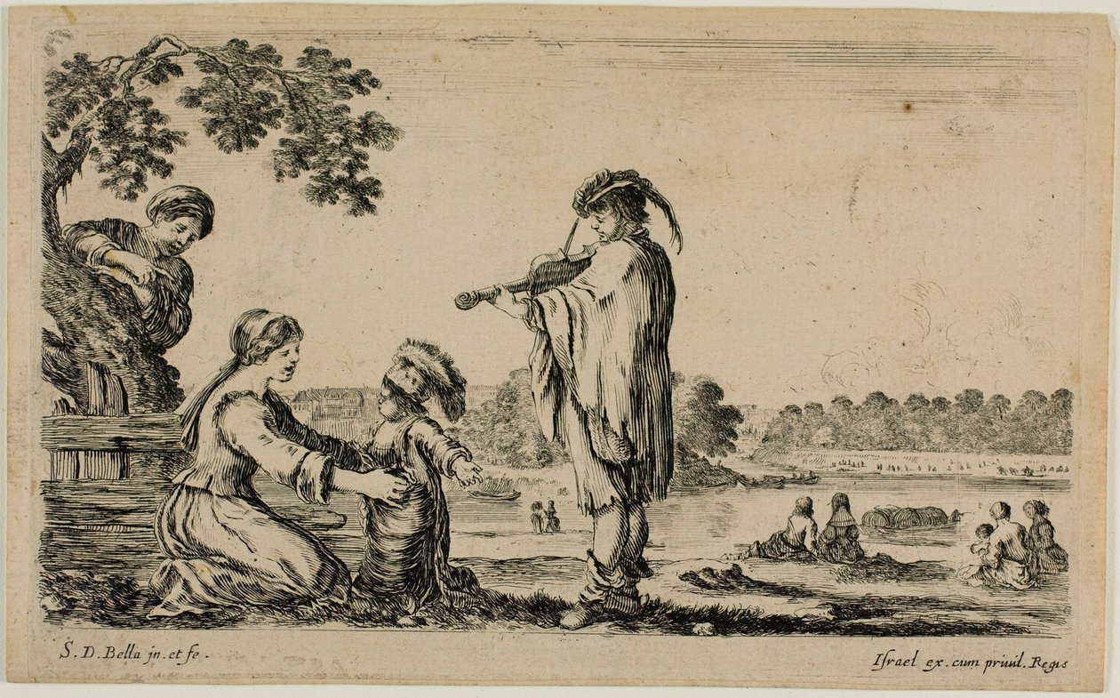 Stående fiolinist, fra Diverse figurer fra landsbygda av Stefano della Bella