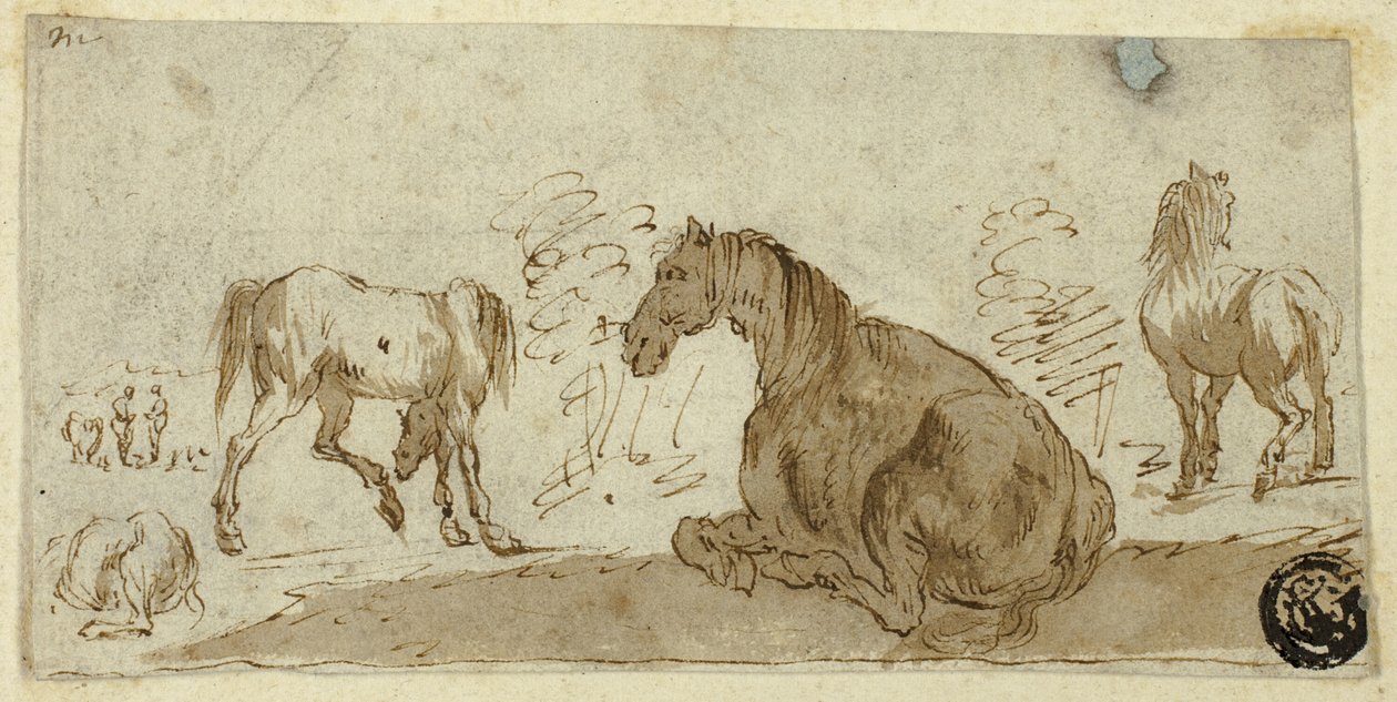 Studier av hester i et landskap av Stefano della Bella