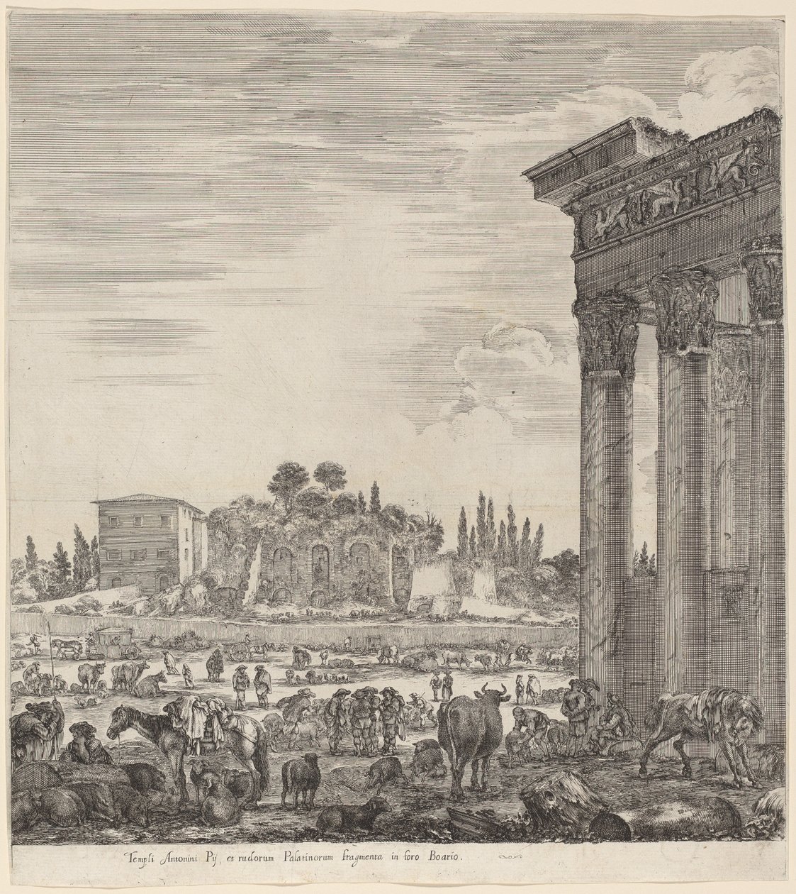 Antonius-tempelet og Campo Vaccino av Stefano della Bella
